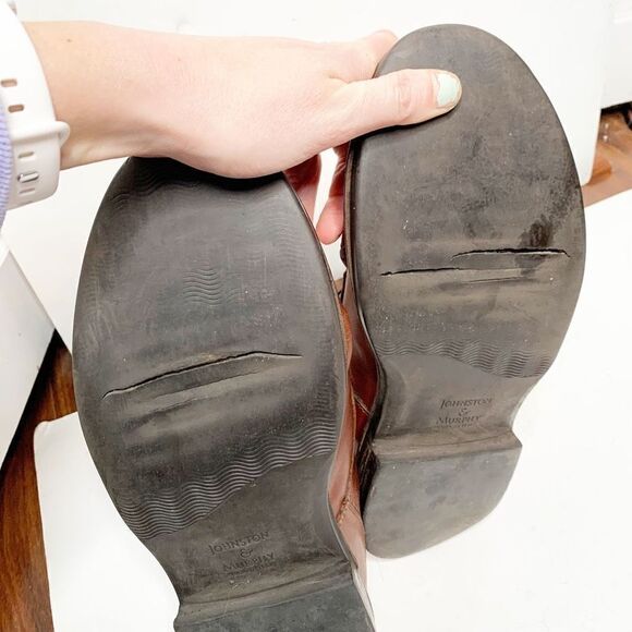 Johnston & Murphy Men's Shoes Oxfords Brown Leather Apron Toe Made in Italy - 10 - Picture 9 of 13